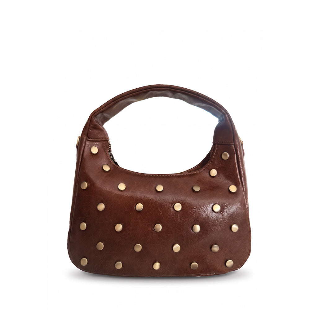 BORSA MANO CON BORCHIE SATINATE E TRACOLLA