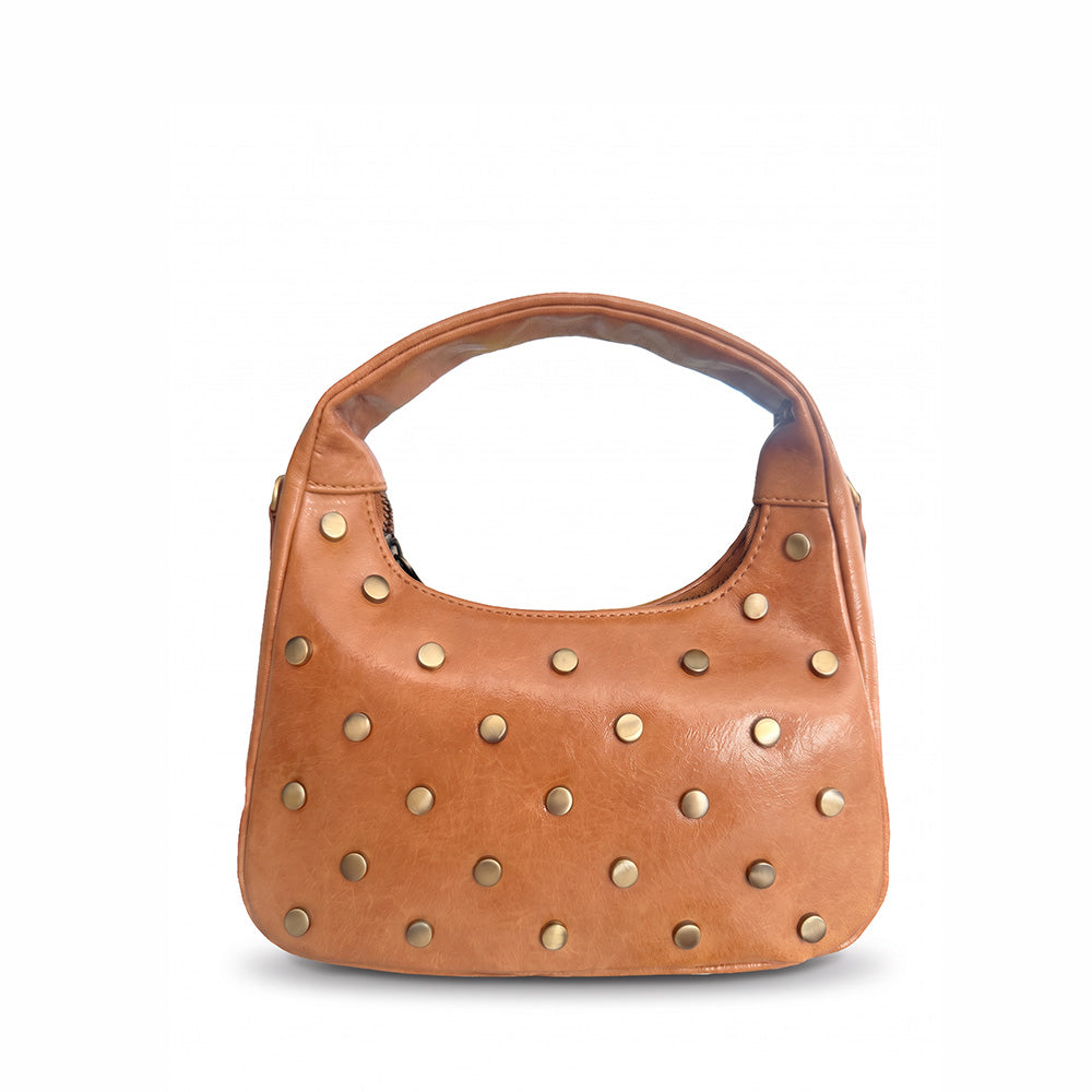 BORSA MANO CON BORCHIE SATINATE E TRACOLLA