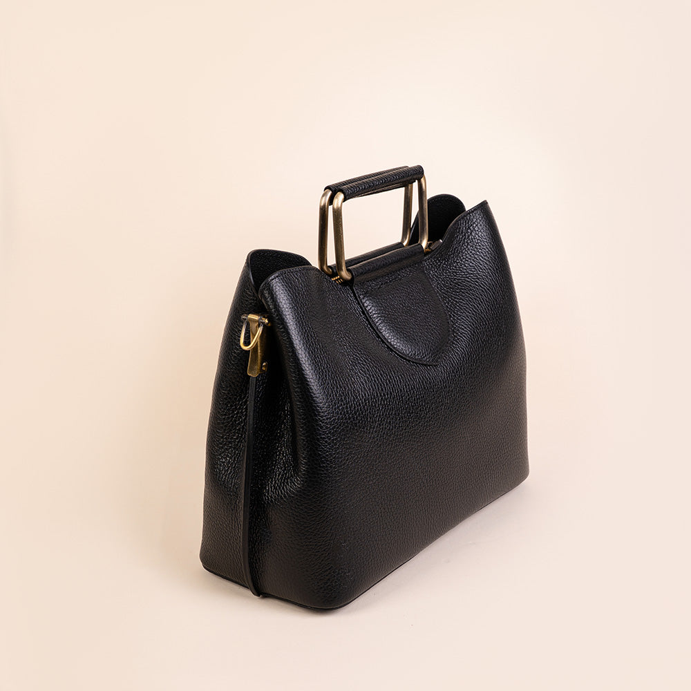 HANDBAG WITH RECTANGULAR METAL HANDLE