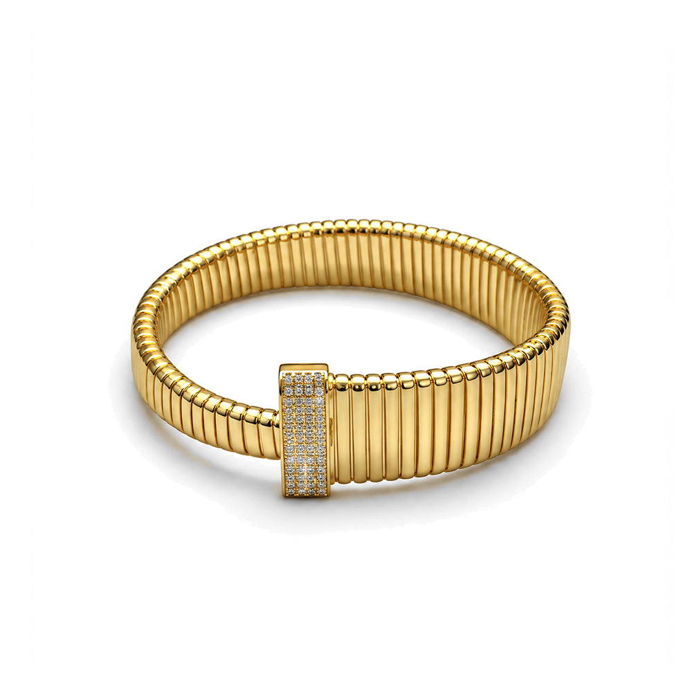 BRACCIALE SEMIRIGIDO A MAGLIE RETTANGOLARI E TERMINALE CON ZIRCONI