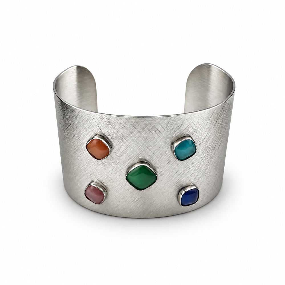 BRACCIALE SEMIRIGIDO EFFETTO SPAZZOLATO CON DECORAZIONI VARIFORME