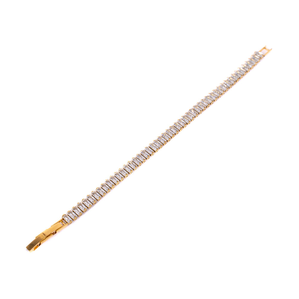 SEMI-RIGID TENNIS BRACELET WITH EXTENDED RHINESTONES