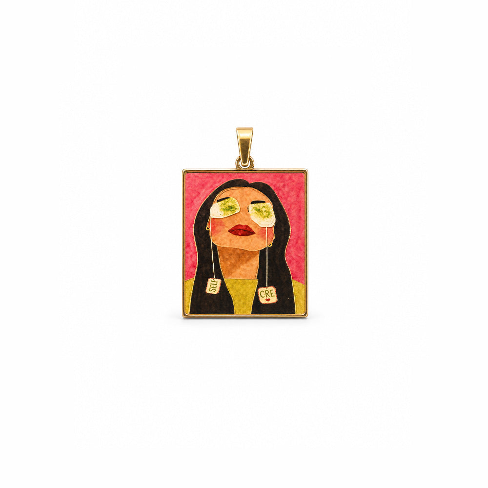 CHARM CON DONNA E SFONDO ROSSO