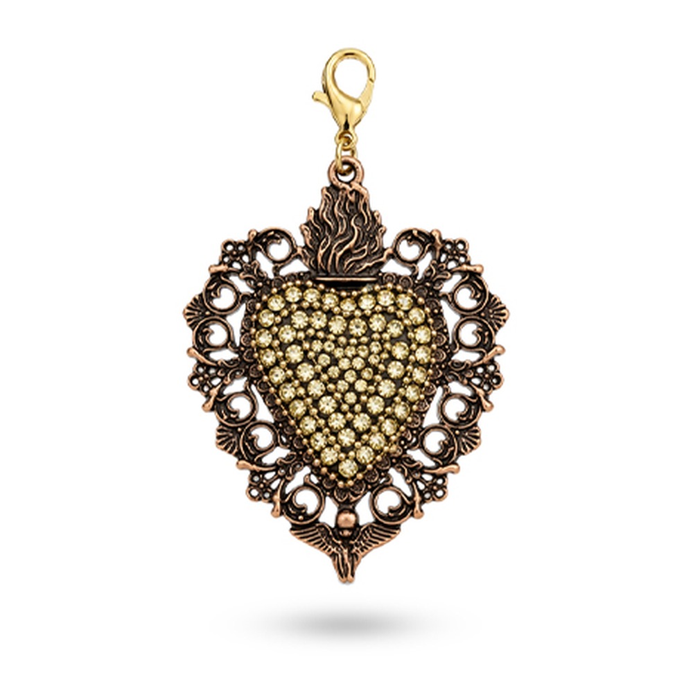 CHARM CUORE SACRO GRANDE CON STRASS CENTRALI E CORNICE LAVORATA