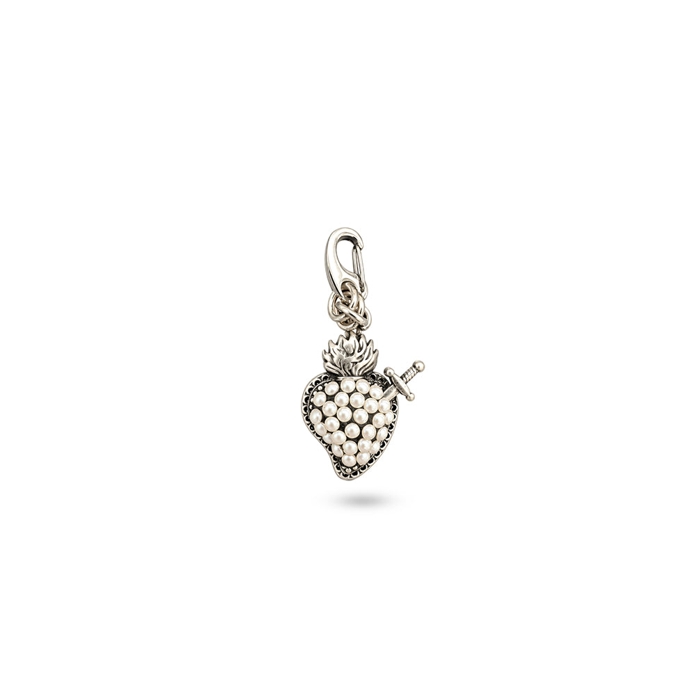 CHARM CUORE SACRO CON STRASS E PUGNALE