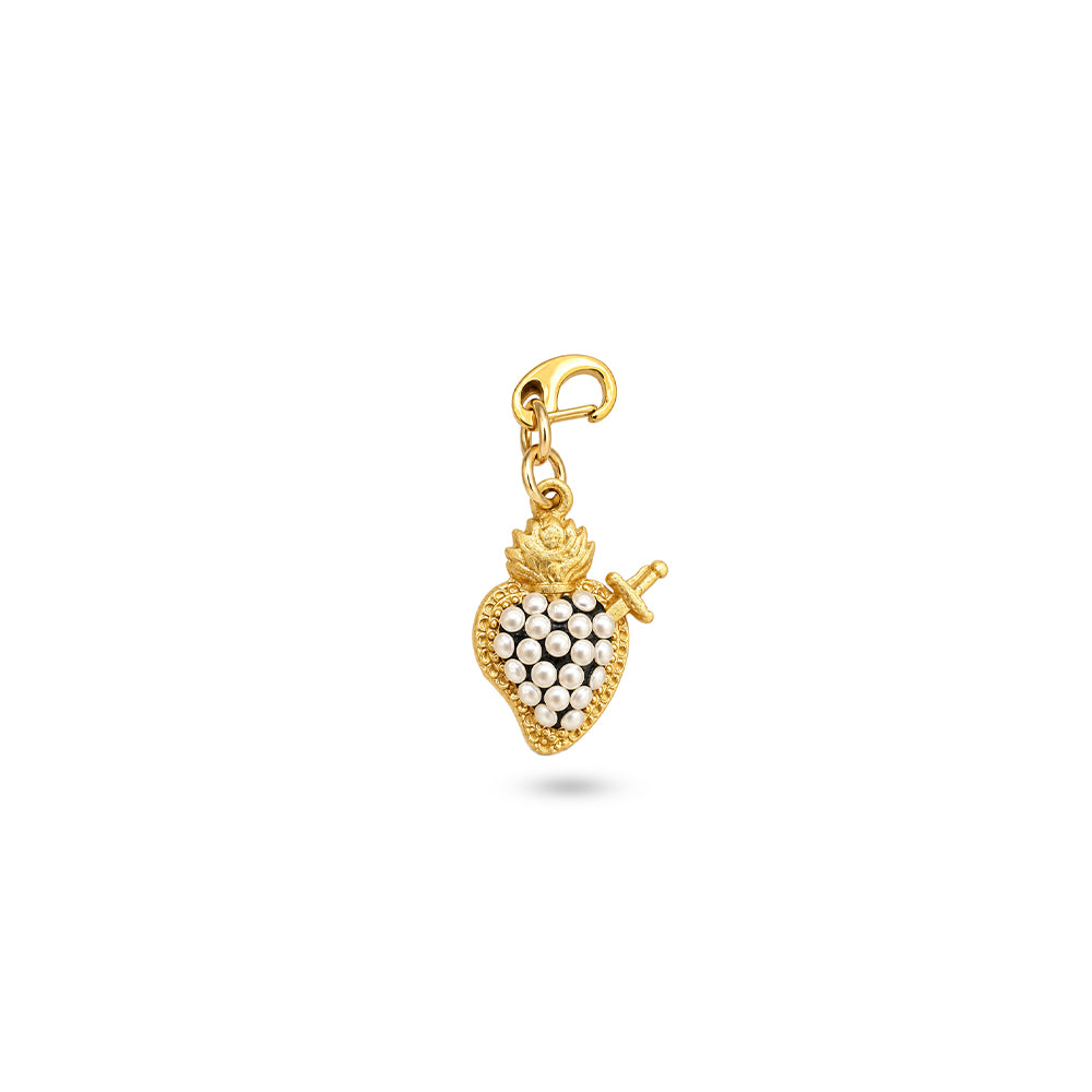 CHARM CUORE SACRO CON STRASS E PUGNALE
