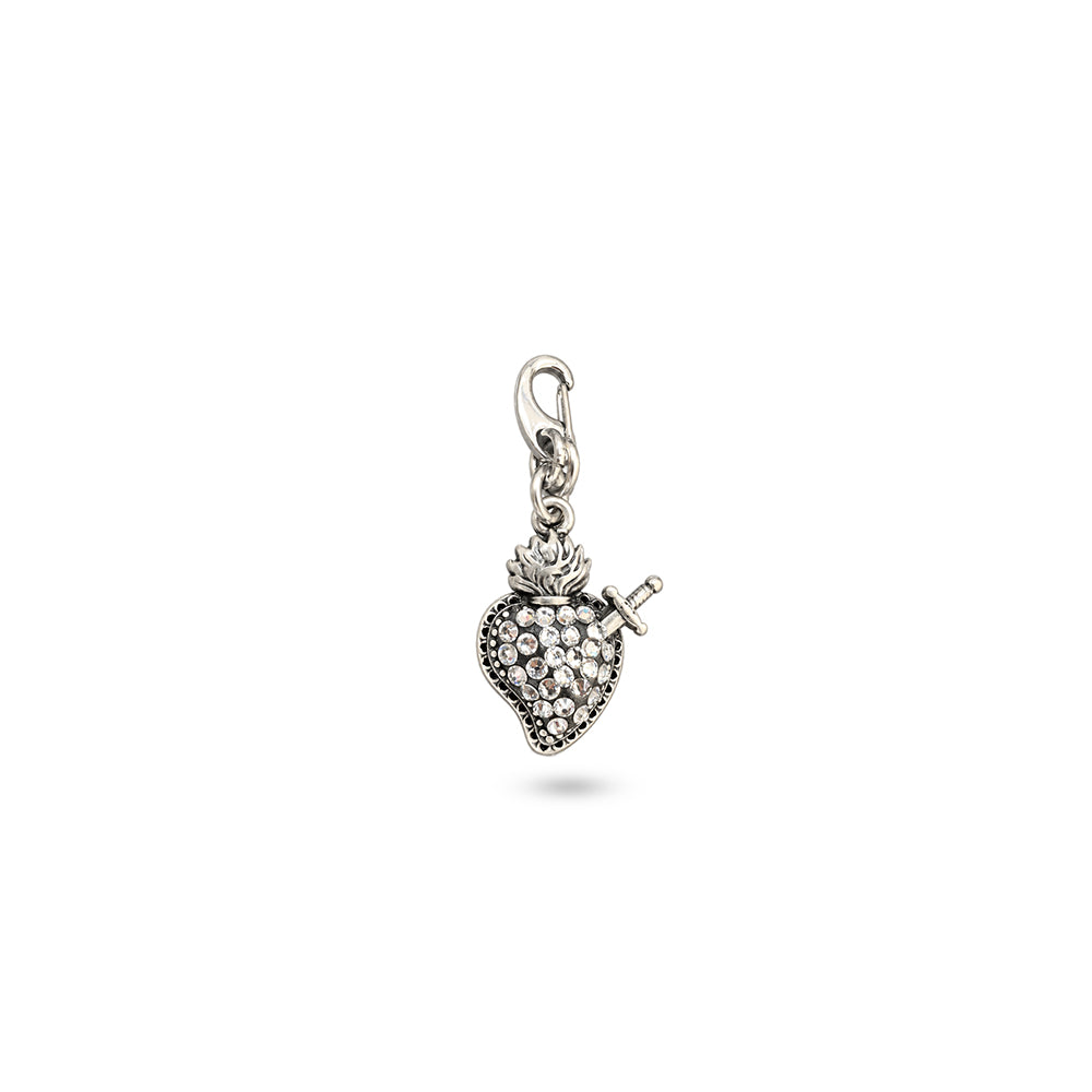CHARM CUORE SACRO CON STRASS E PUGNALE