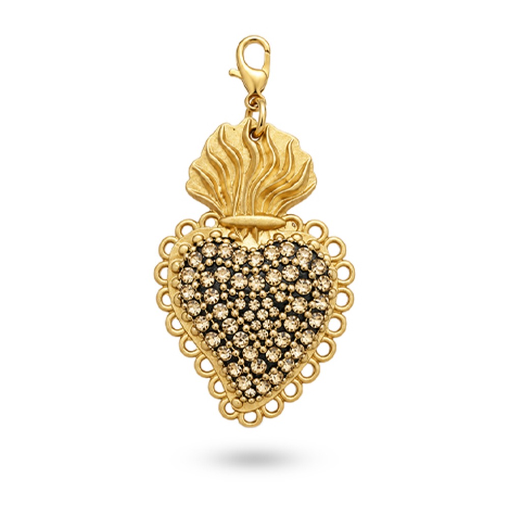 CHARM CUORE SACRO CON FIAMME E STRASS