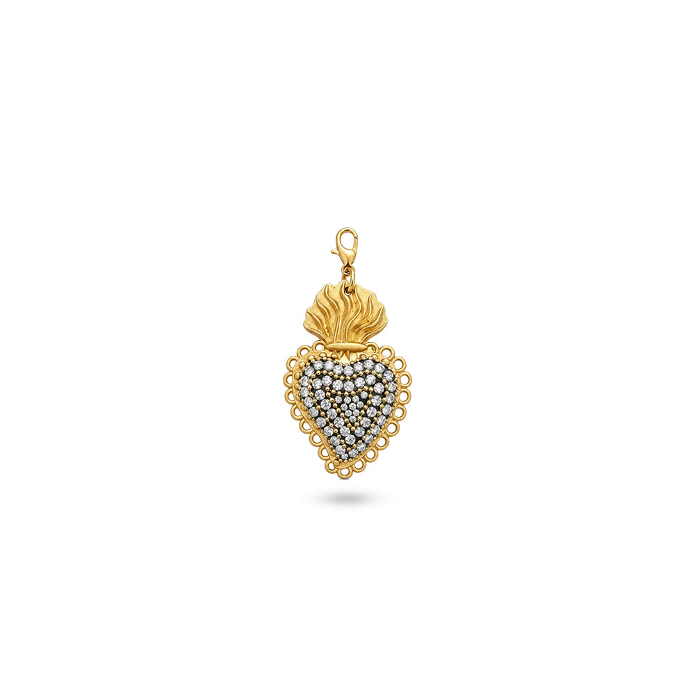 CHARM CUORE SACRO CON FIAMME E STRASS