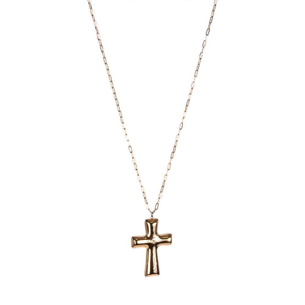 LONG NECKLACE WITH FINE MESH AND CROSS PENDANT
