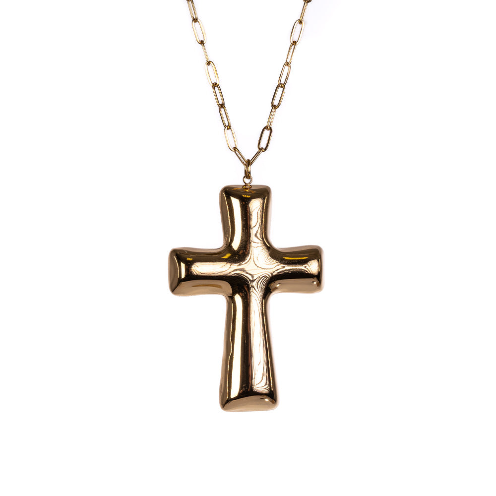 LONG NECKLACE WITH FINE MESH AND CROSS PENDANT