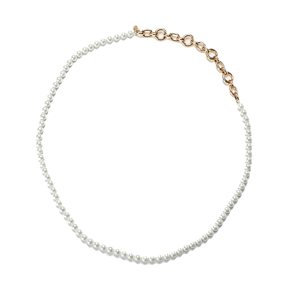 COLLANA LUNGA CON FILA DI PERLE E CATENA ALLUNGATA