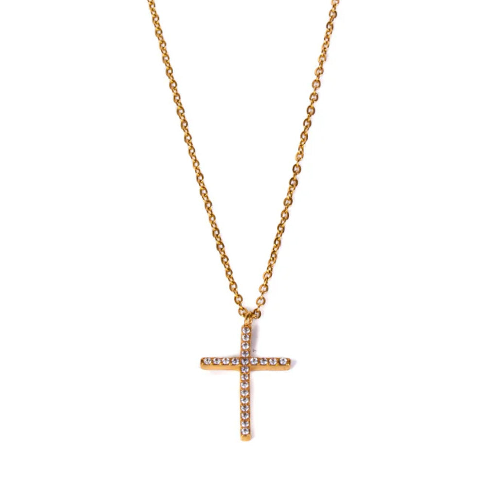 COLLANA GIROCOLLO CON CROCE CON STRASS PENDENTE