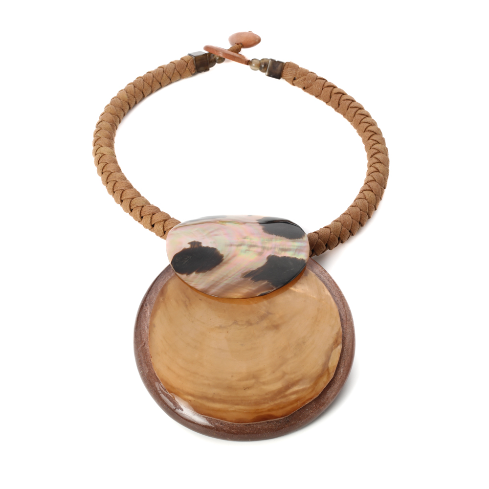 BRAIDED CHOKER NECKLACE DOUBLE STONE PENDANT