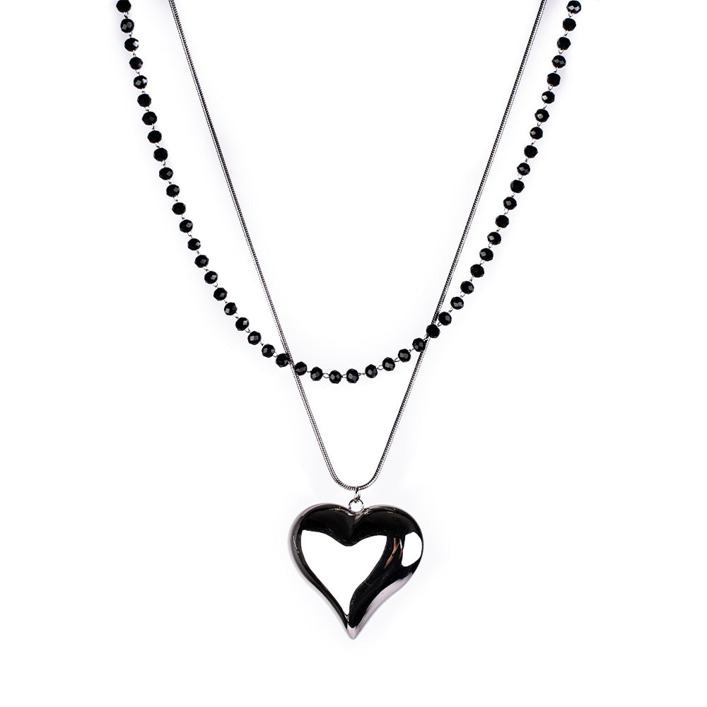 DOUBLE CHOKER NECKLACE WITH HEART AND CRYSTALS