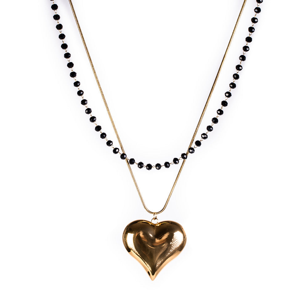 DOUBLE CHOKER NECKLACE WITH HEART AND CRYSTALS