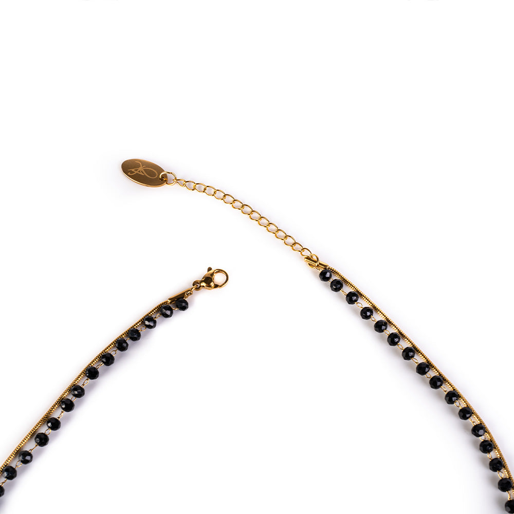 DOUBLE CHOKER NECKLACE WITH HEART AND CRYSTALS