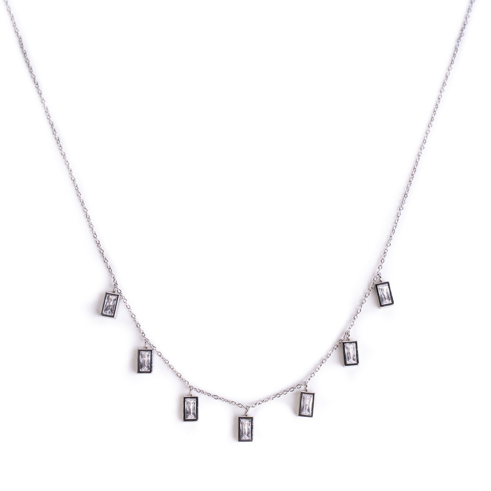 THIN CHOKER NECKLACE WITH RECTANGULAR RHINESTONES