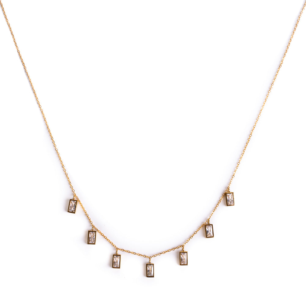 THIN CHOKER NECKLACE WITH RECTANGULAR RHINESTONES