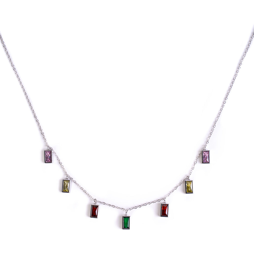 THIN CHOKER NECKLACE WITH RECTANGULAR RHINESTONES