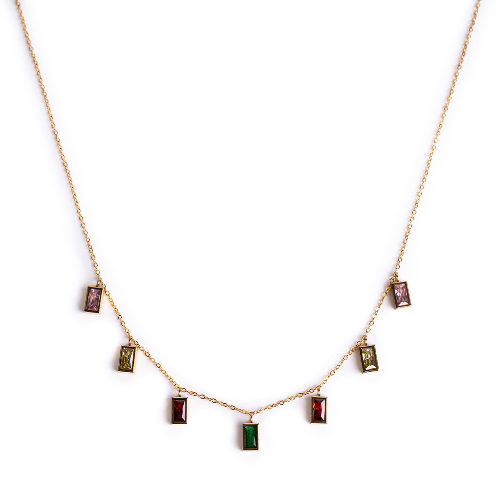 THIN CHOKER NECKLACE WITH RECTANGULAR RHINESTONES