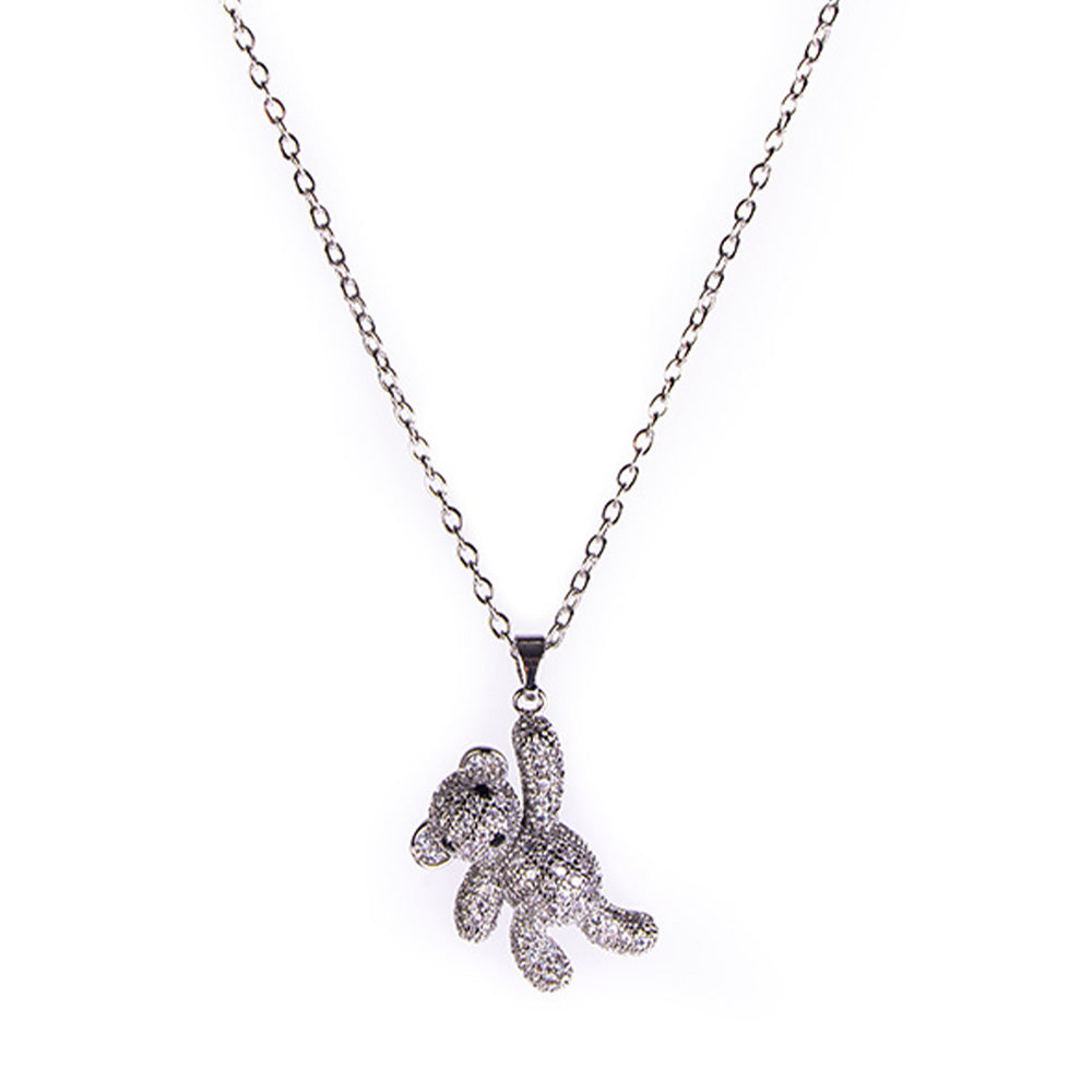 THIN CHOKER NECKLACE WITH HANGING TEDDY BEAR PENDANT