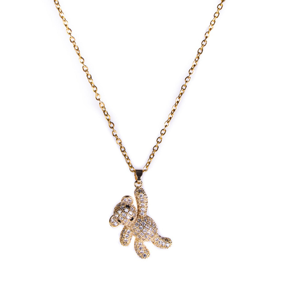 THIN CHOKER NECKLACE WITH HANGING TEDDY BEAR PENDANT