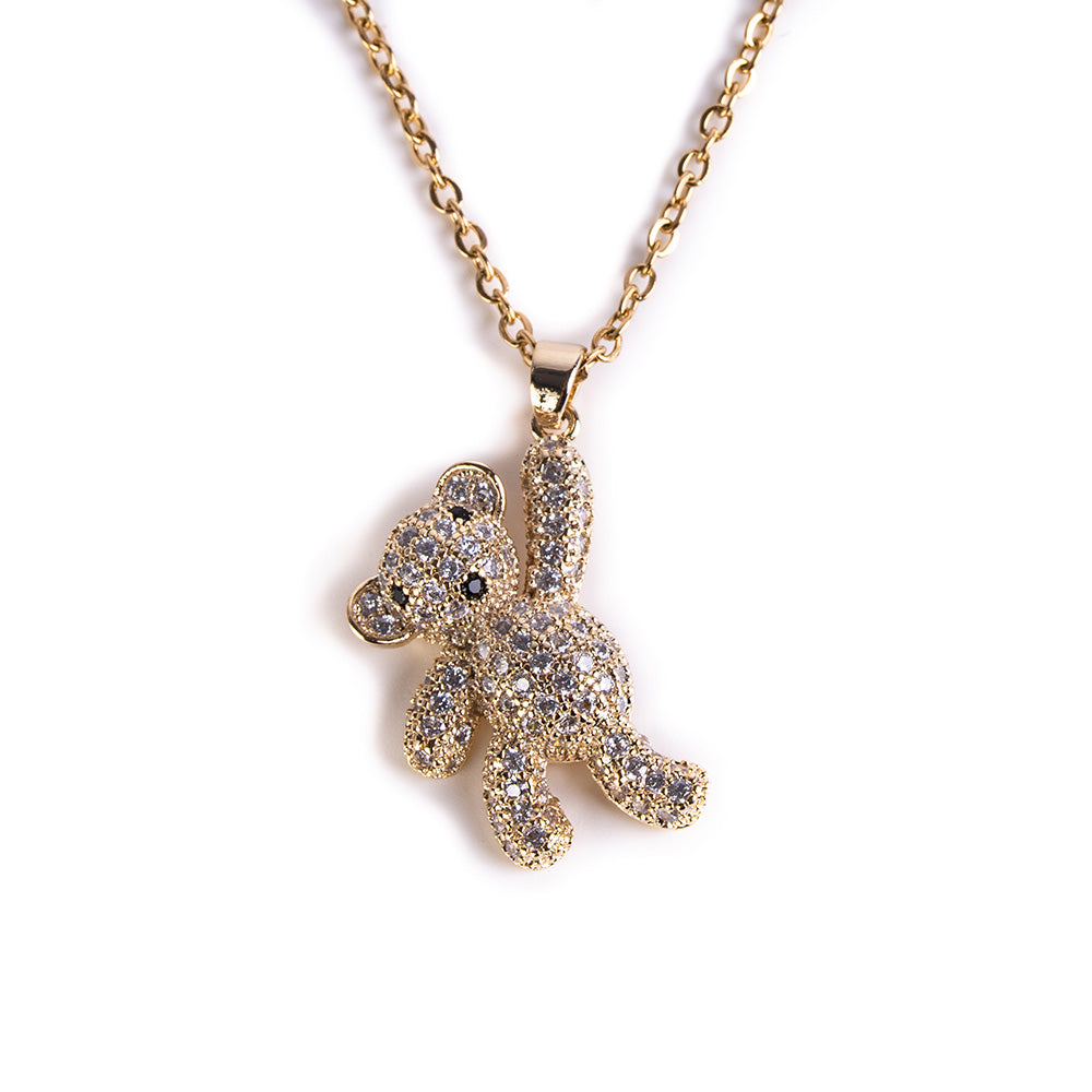 THIN CHOKER NECKLACE WITH HANGING TEDDY BEAR PENDANT