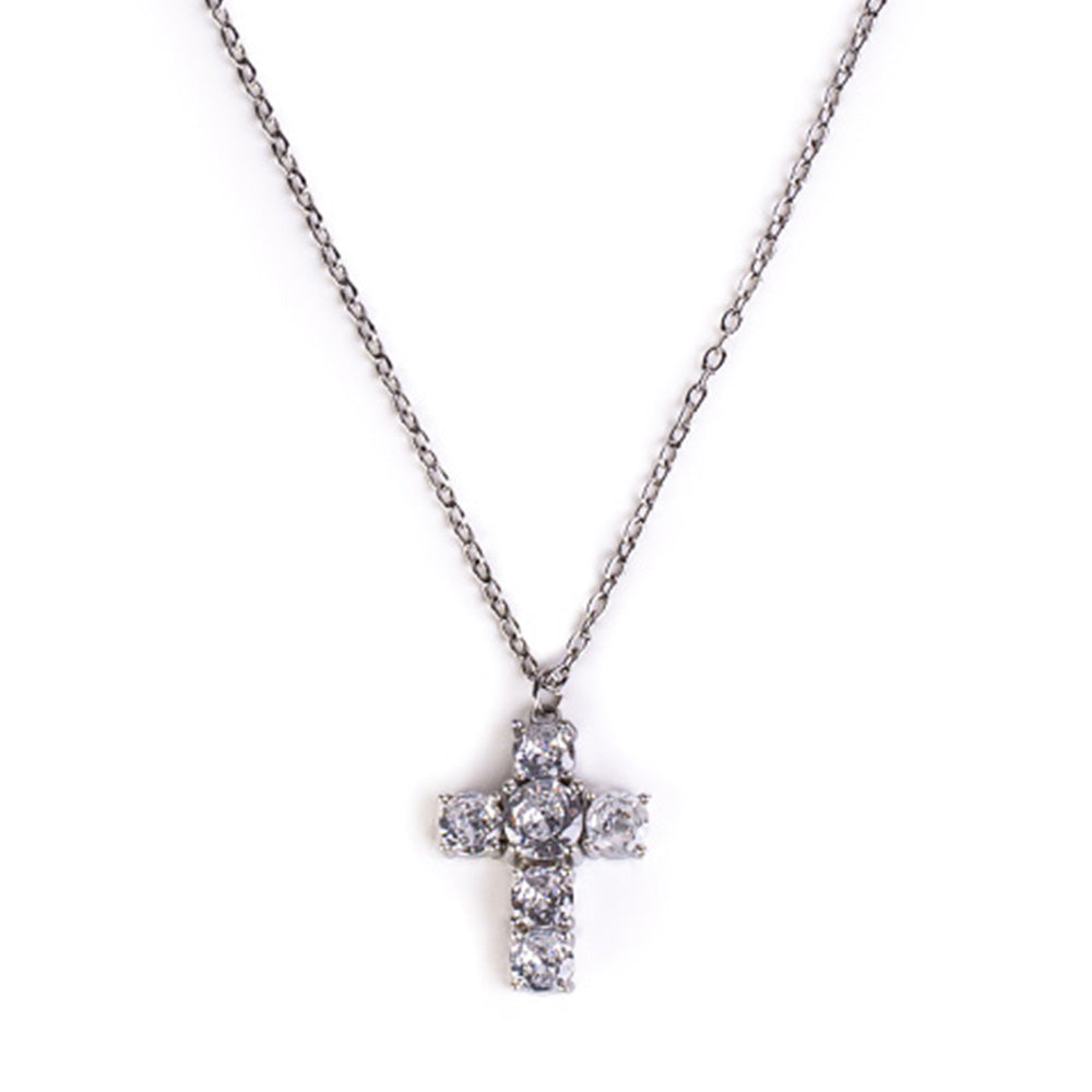 COLLANA GIROCOLLO CON CROCE PENDENTE E STRASS