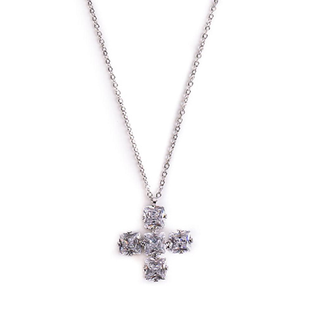 CHOKER NECKLACE WITH CROSS PENDANT AND RHINESTONE