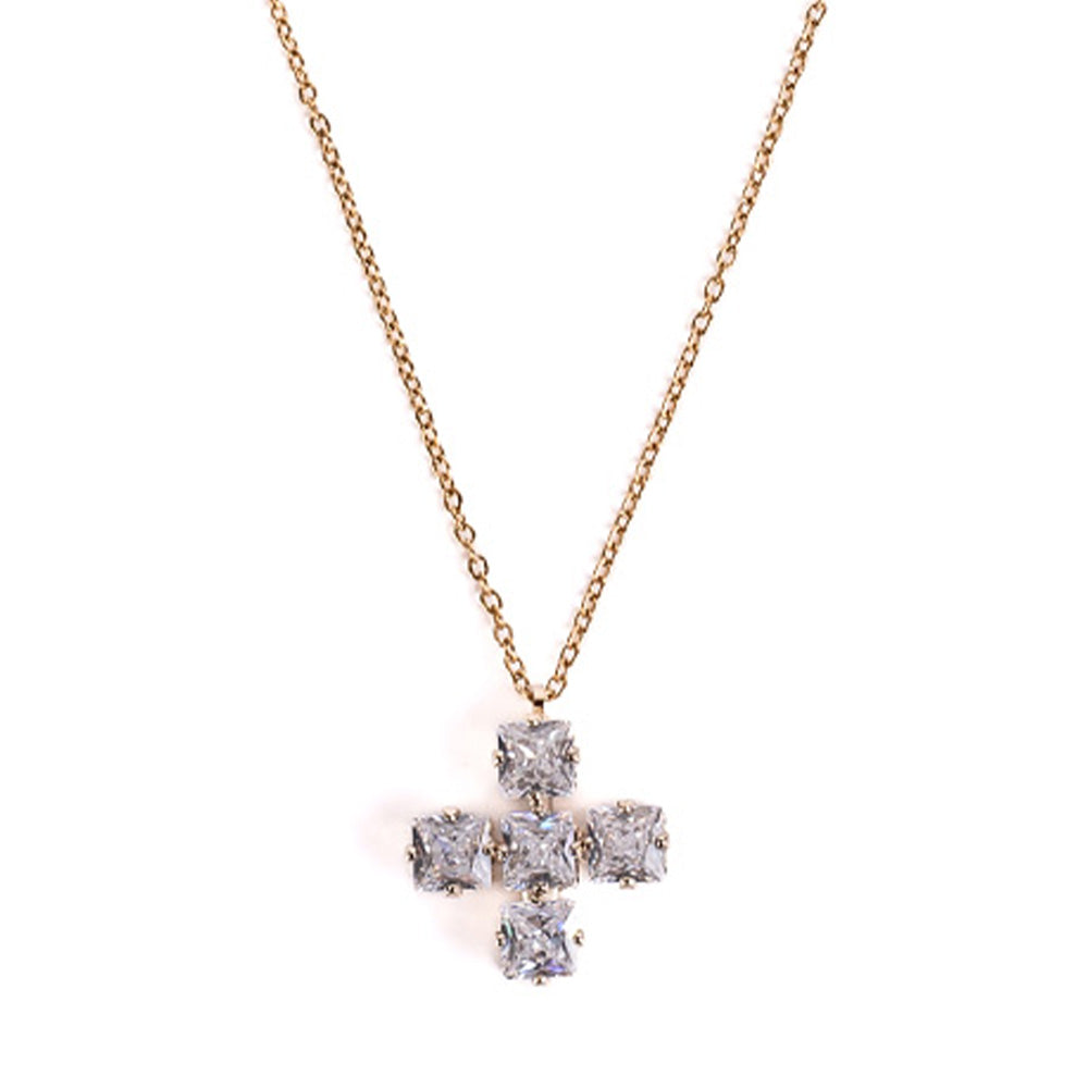 CHOKER NECKLACE WITH CROSS PENDANT AND RHINESTONE