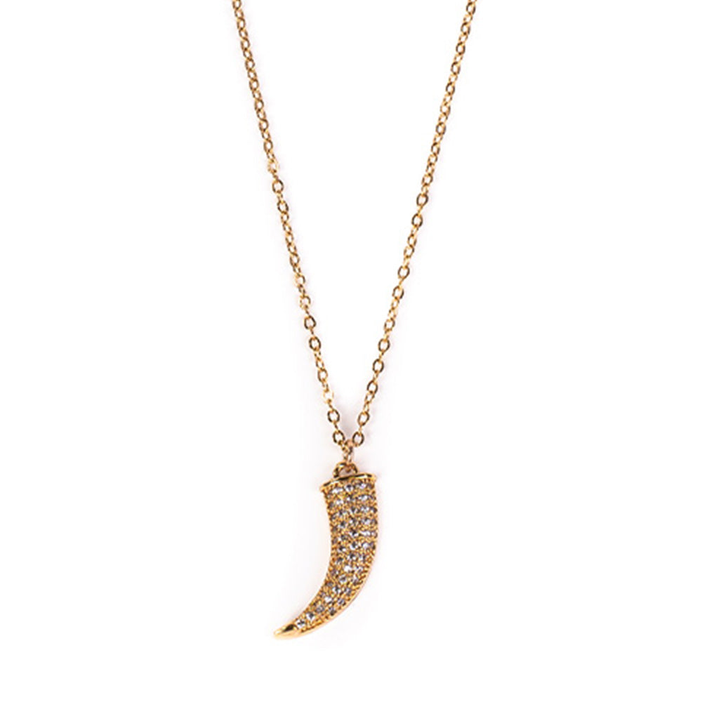COLLANA GIROCOLLO CON CORNO MEDIO PENDENTE E STRASS