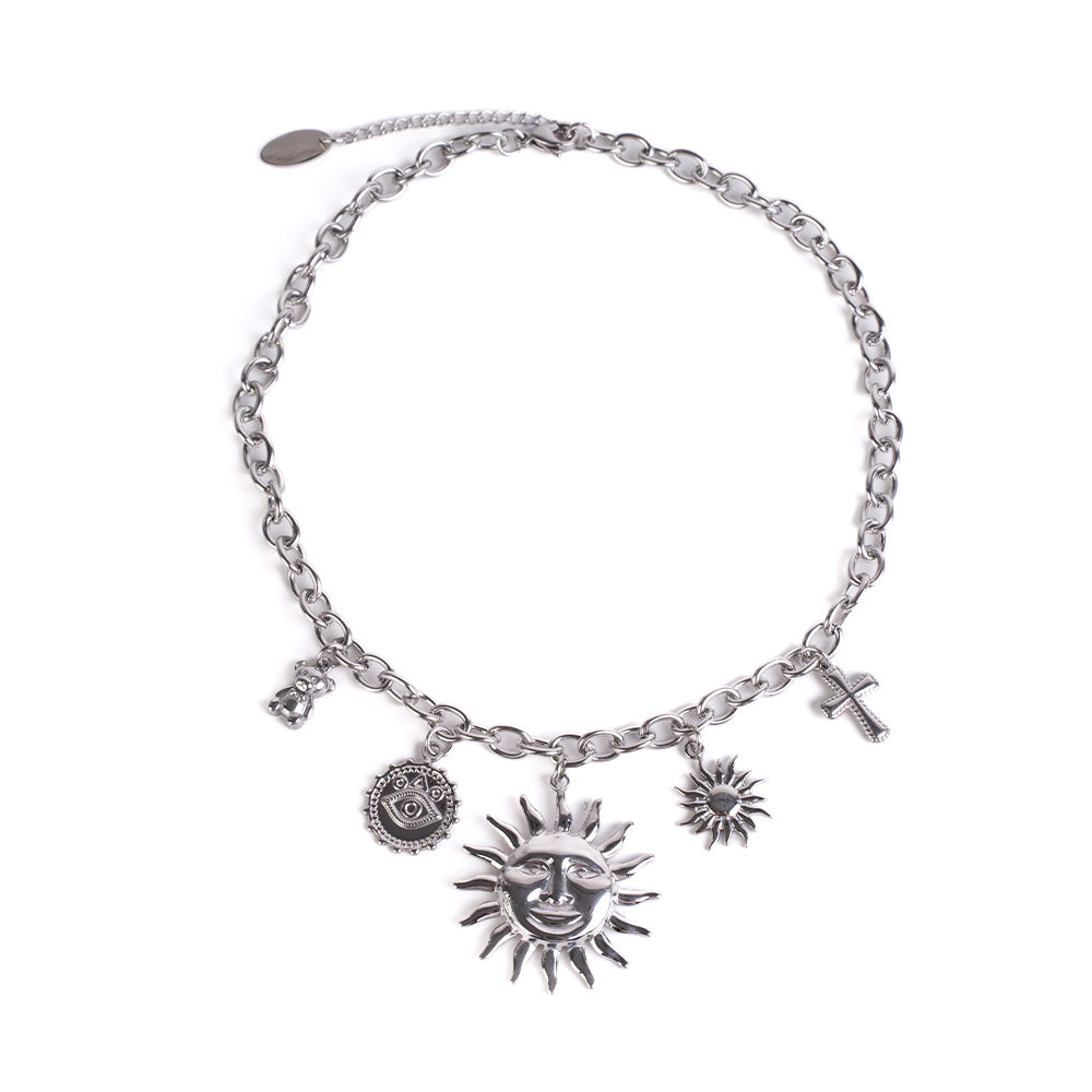 SUN EYE CROSS AND TEDDY BEAR CHOKER NECKLACE