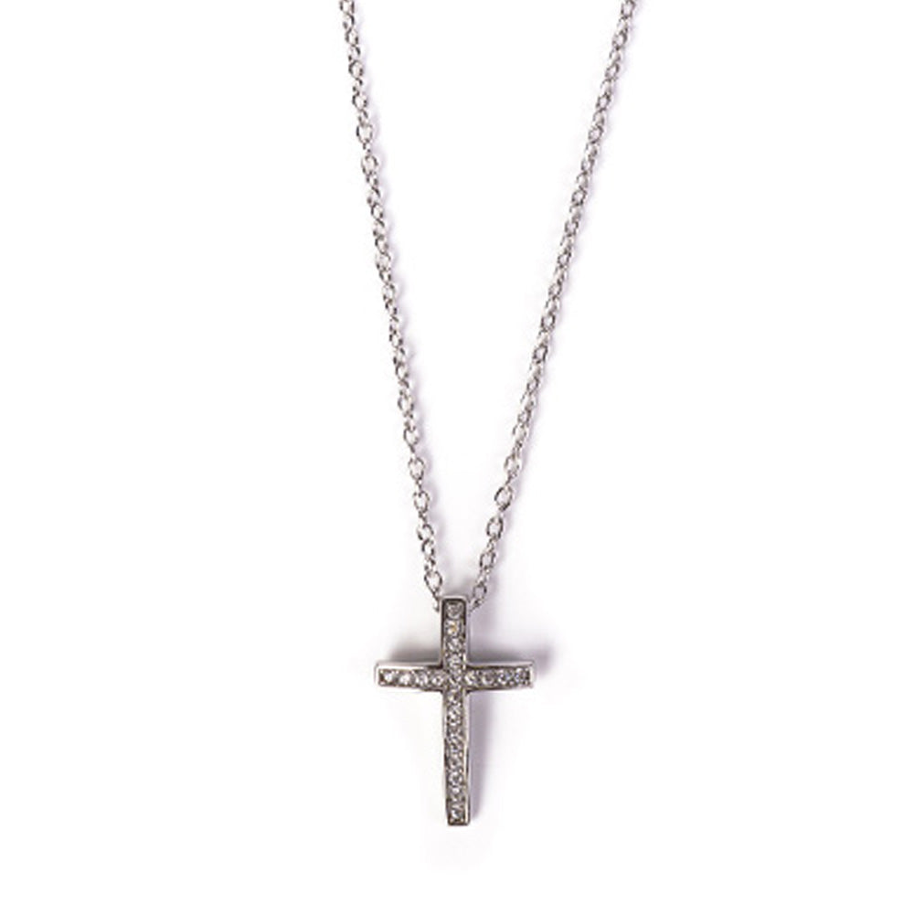 CHOKER NECKLACE WITH A CURVED CROSS IN THE CENTER AND RHINESTONE