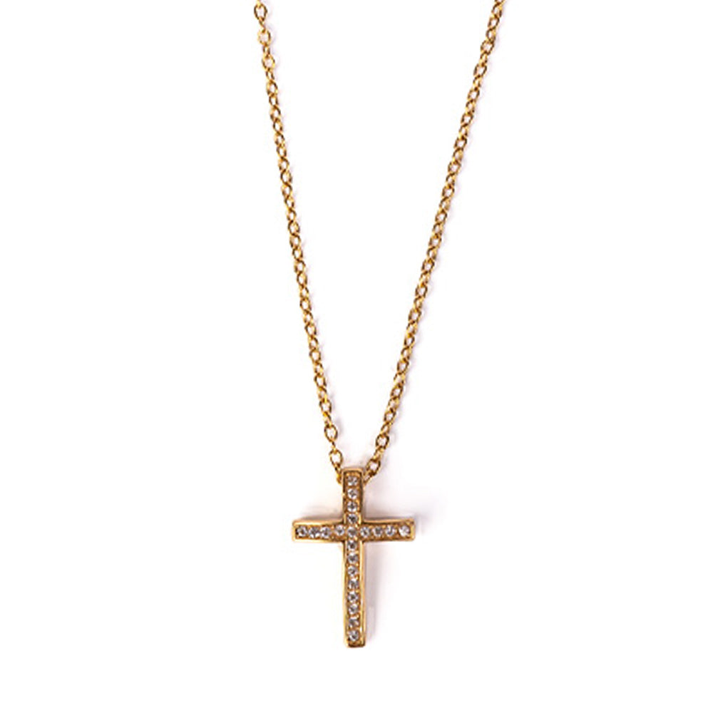 CHOKER NECKLACE WITH A CURVED CROSS IN THE CENTER AND RHINESTONE