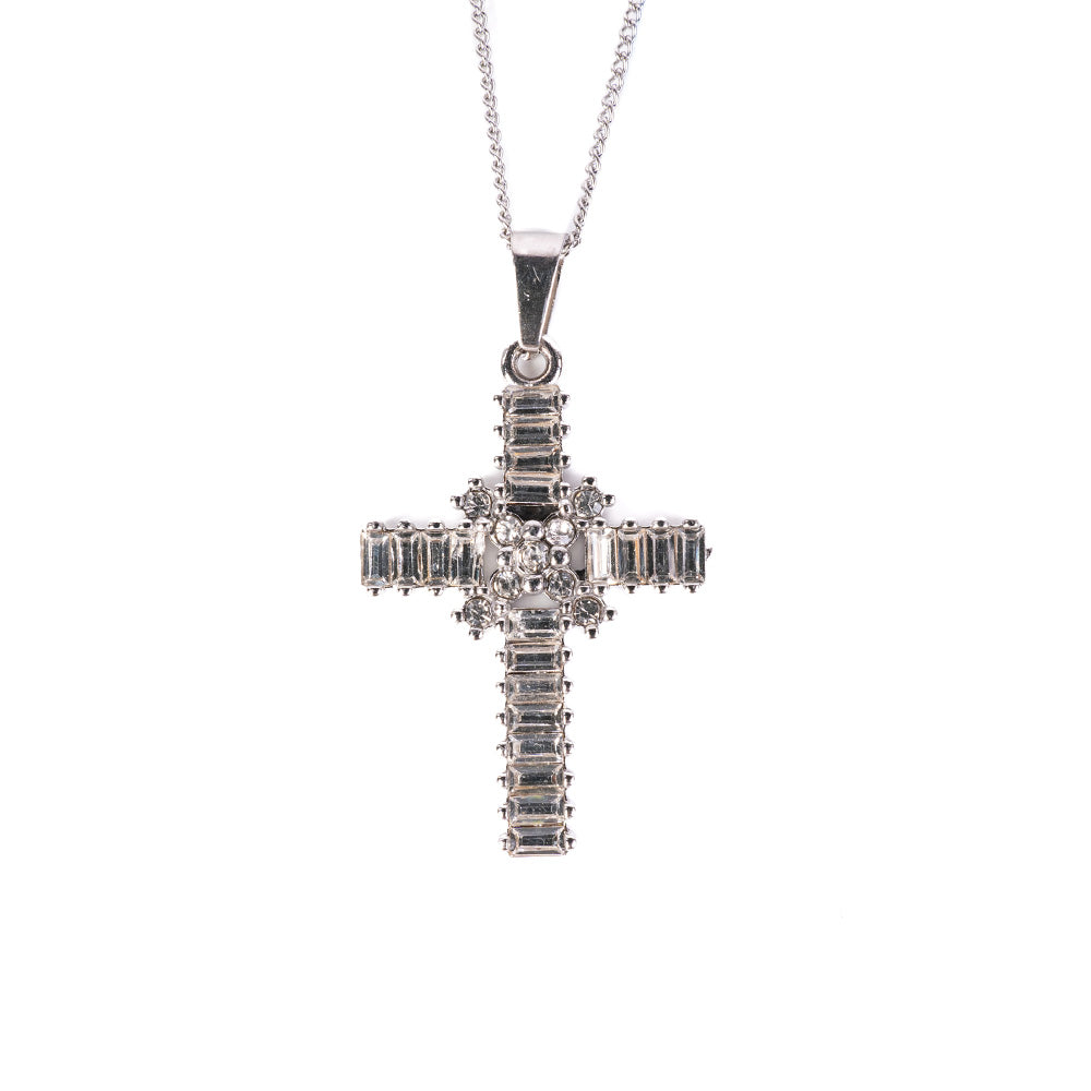 CHOKER NECKLACE WITH CROSS PENDANT AND RHINESTONE