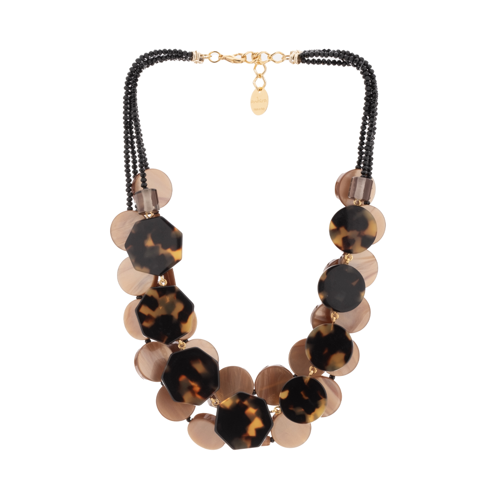 LONG NECKLACE WITH PLATES AND BEADS