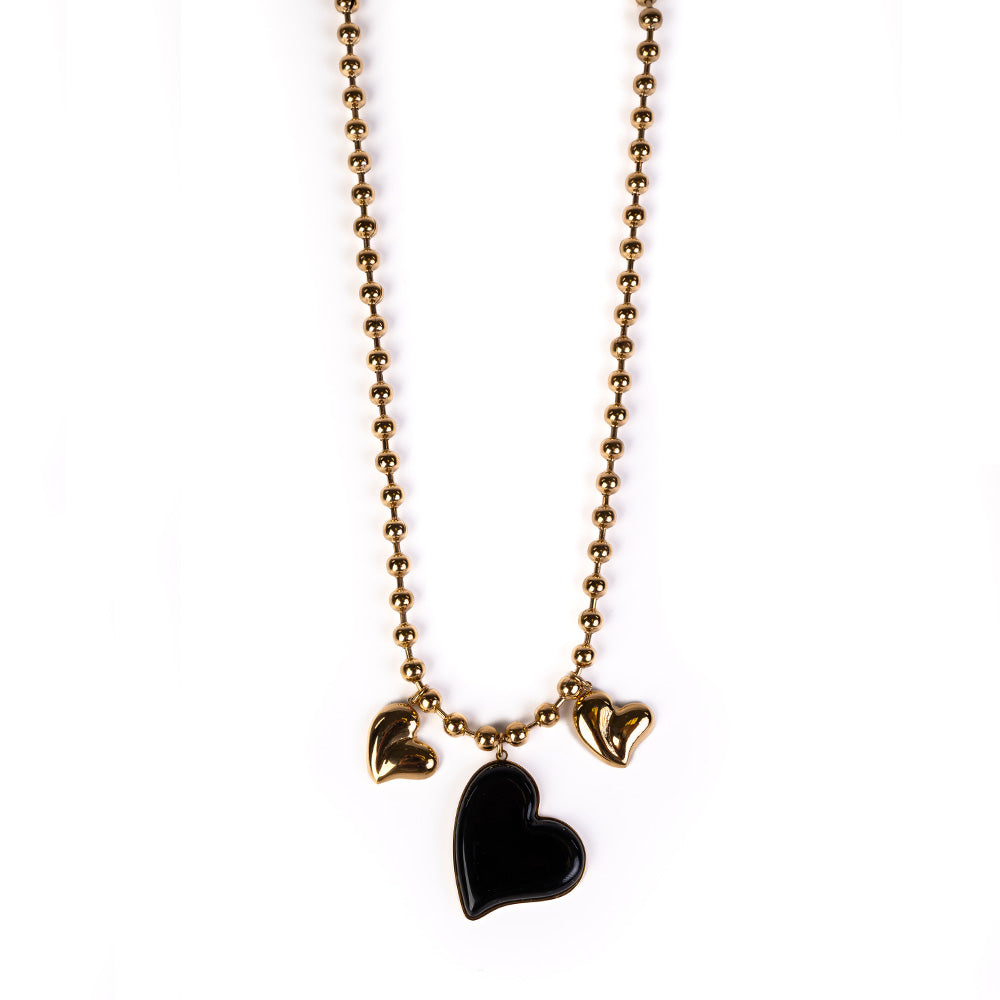 CHOKER NECKLACE WITH SPHERES AND HEARTS PENDANTS