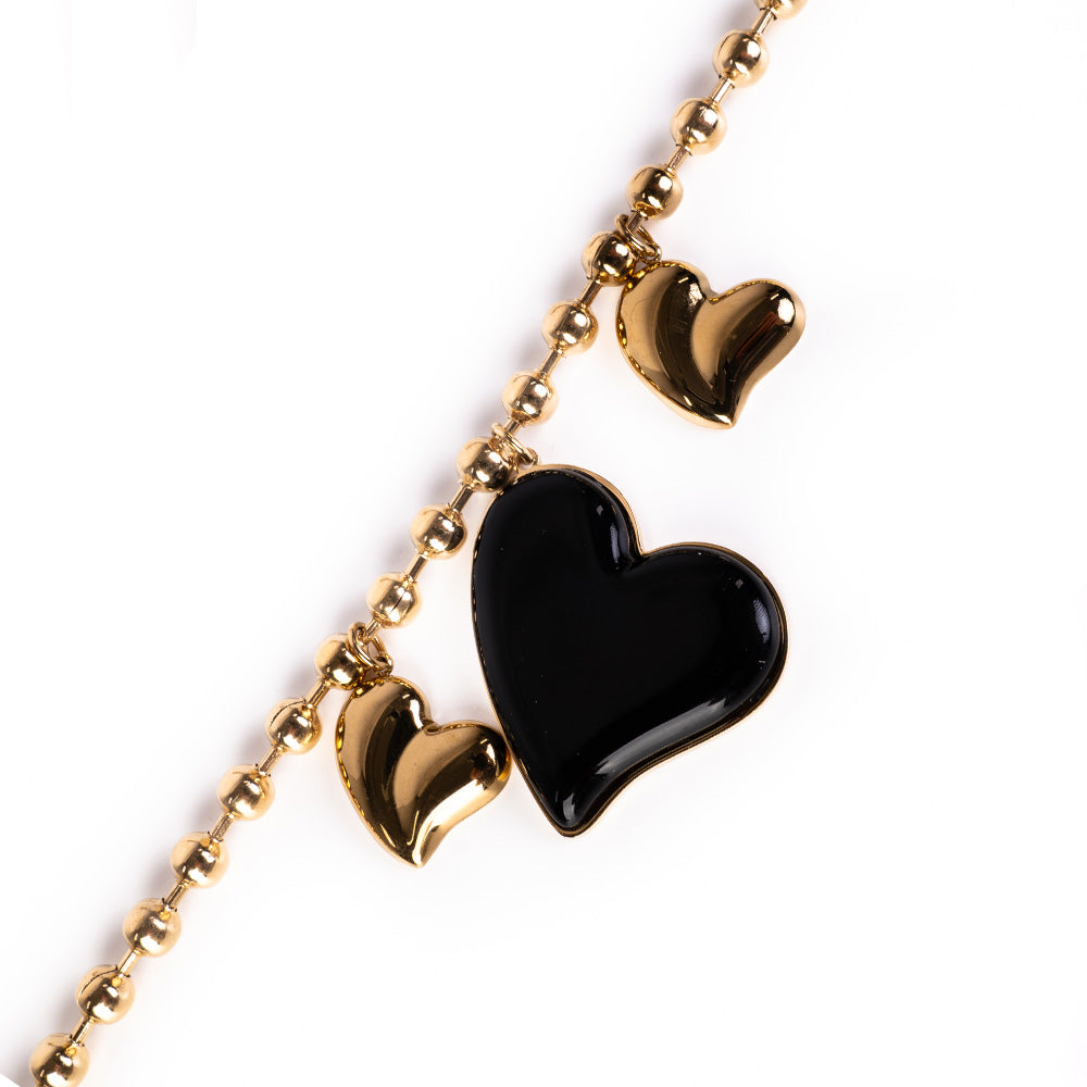 CHOKER NECKLACE WITH SPHERES AND HEARTS PENDANTS