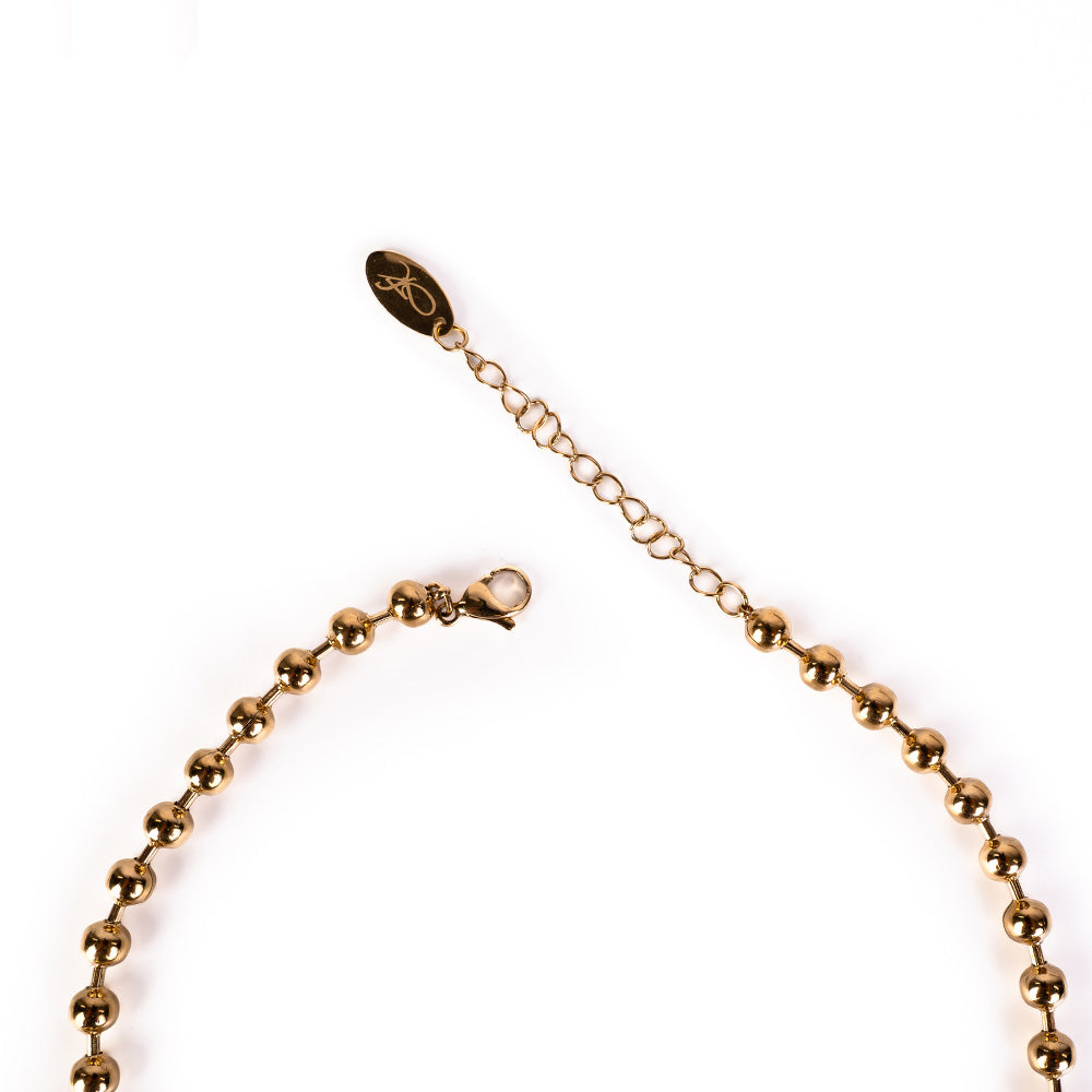 CHOKER NECKLACE WITH SPHERES AND HEARTS PENDANTS