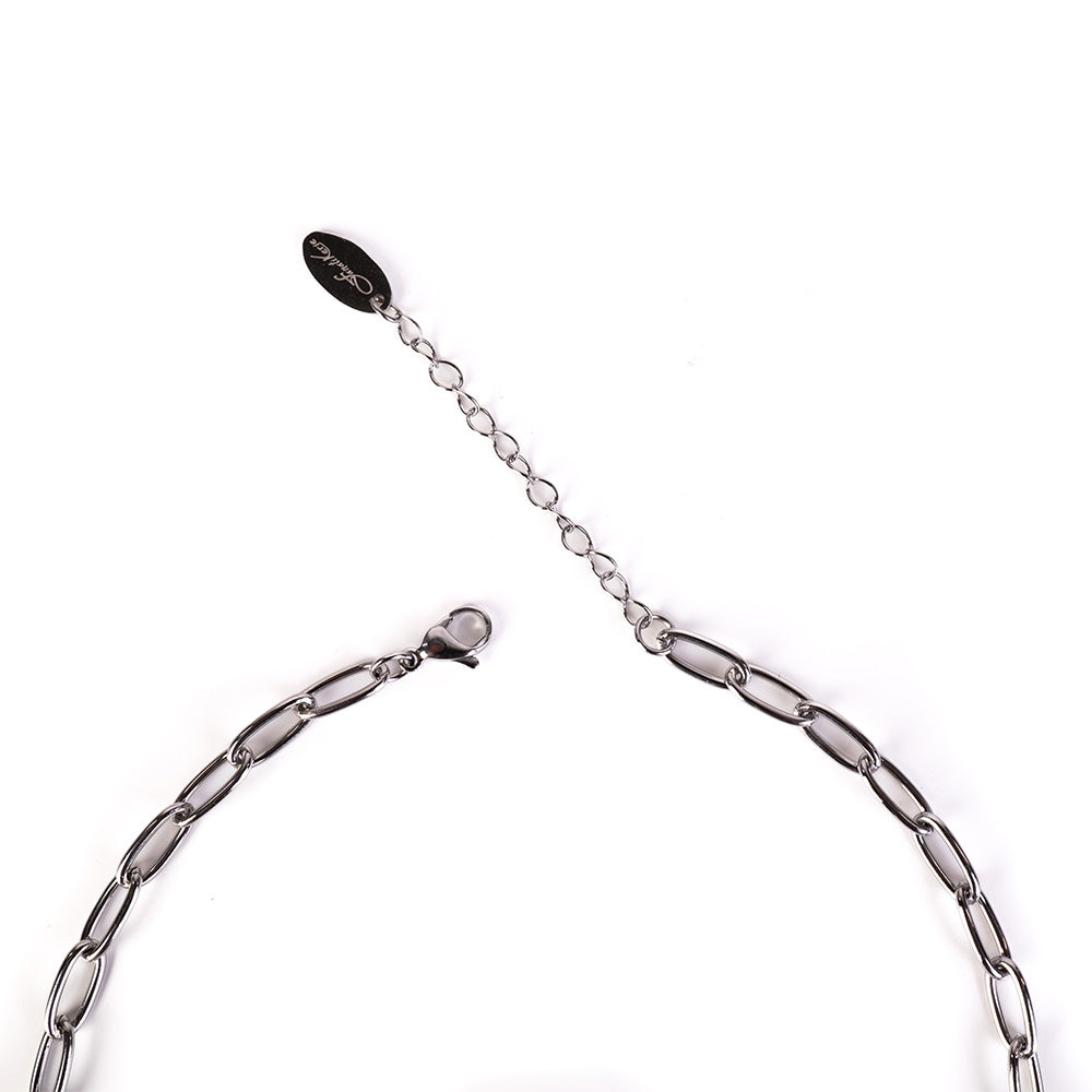 CHOKER NECKLACE WITH CROSS PADLOCK AND OTHER PENDANTS