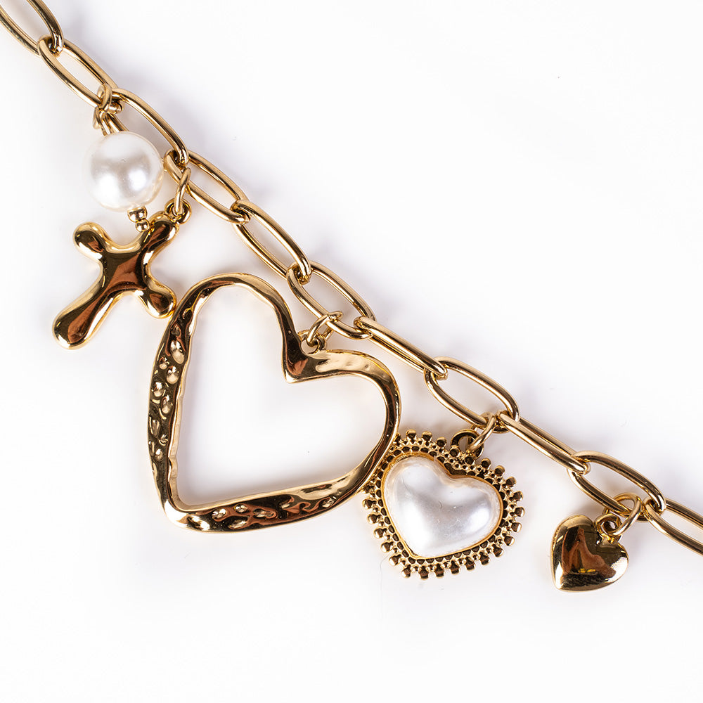 CHOKER NECKLACE WITH CROSS HEART AND OTHER PENDANTS