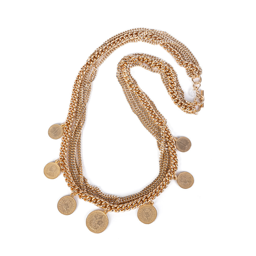 COLLANA LUNGA MULTIFILO A CATENA CON MONETE