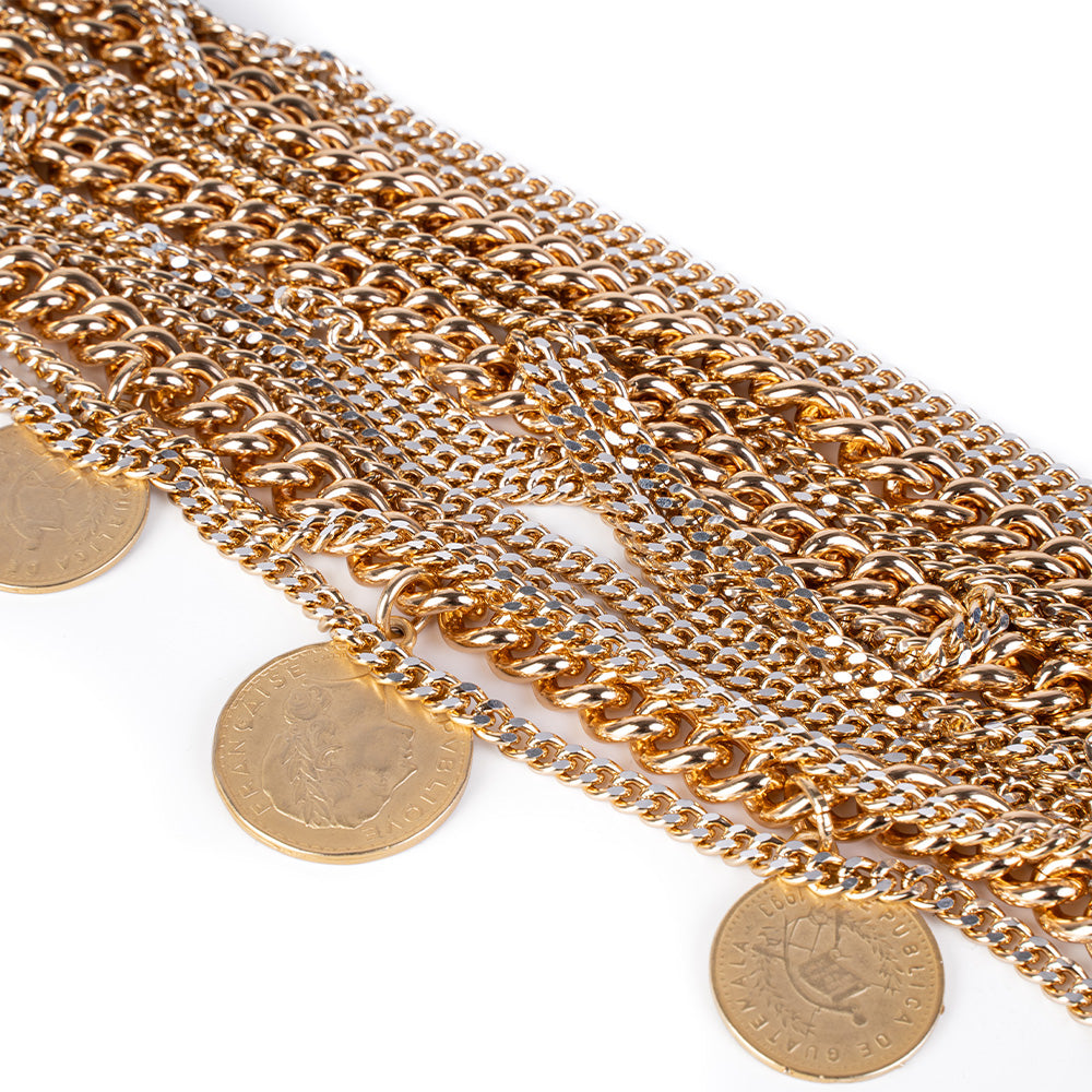 COLLANA LUNGA MULTIFILO A CATENA CON MONETE