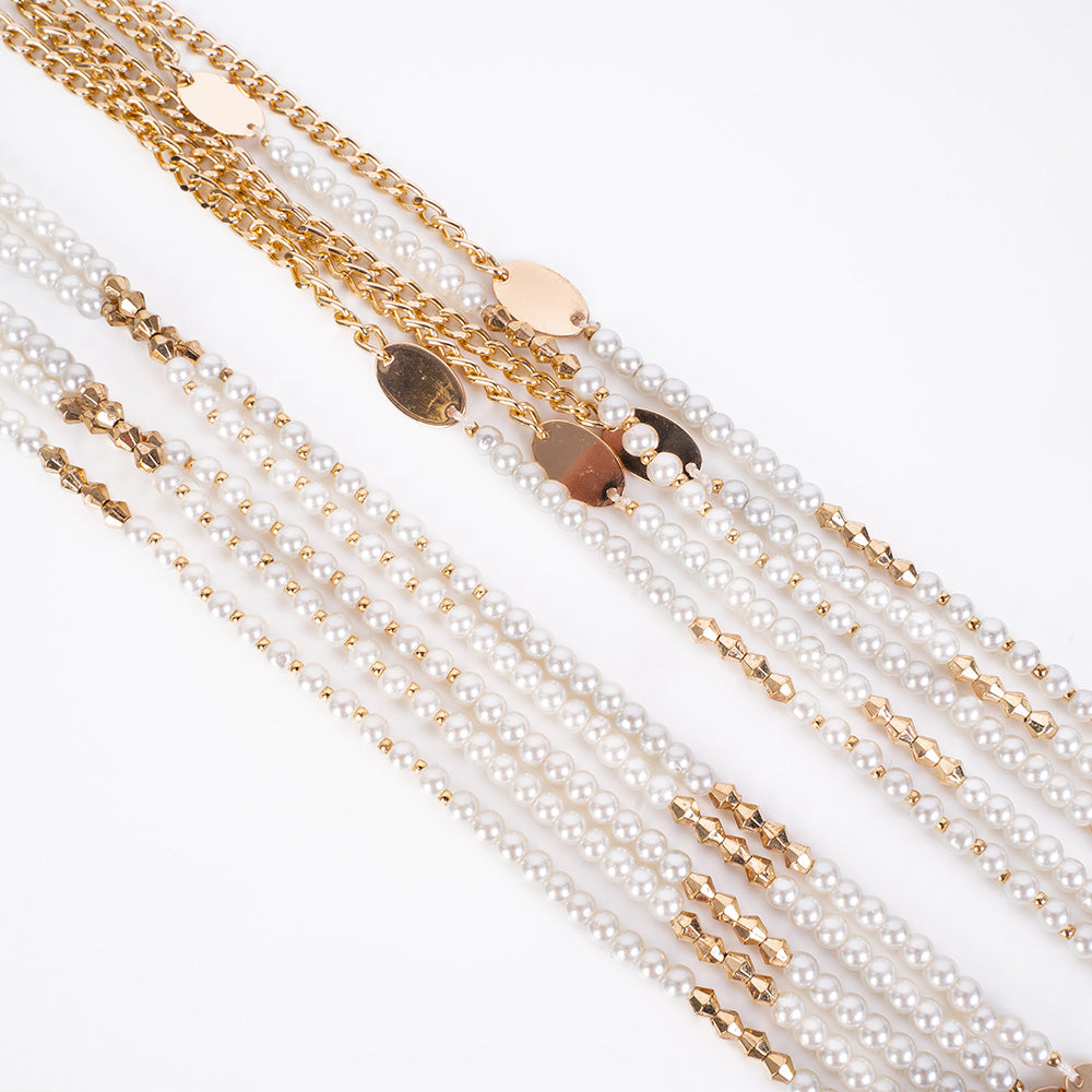 LONG MULTI-STRAIN NECKLACE WITH CHAINS AND BEADS