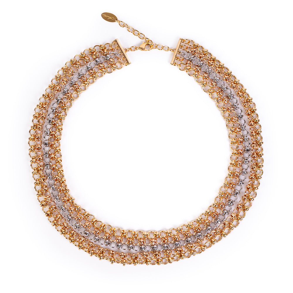 MULTI-STRAIN CHOKER NECKLACE WITH 5 ROWS OF CHAINS