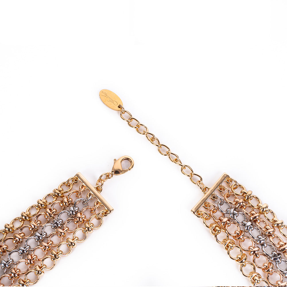 MULTI-STRAIN CHOKER NECKLACE WITH 5 ROWS OF CHAINS