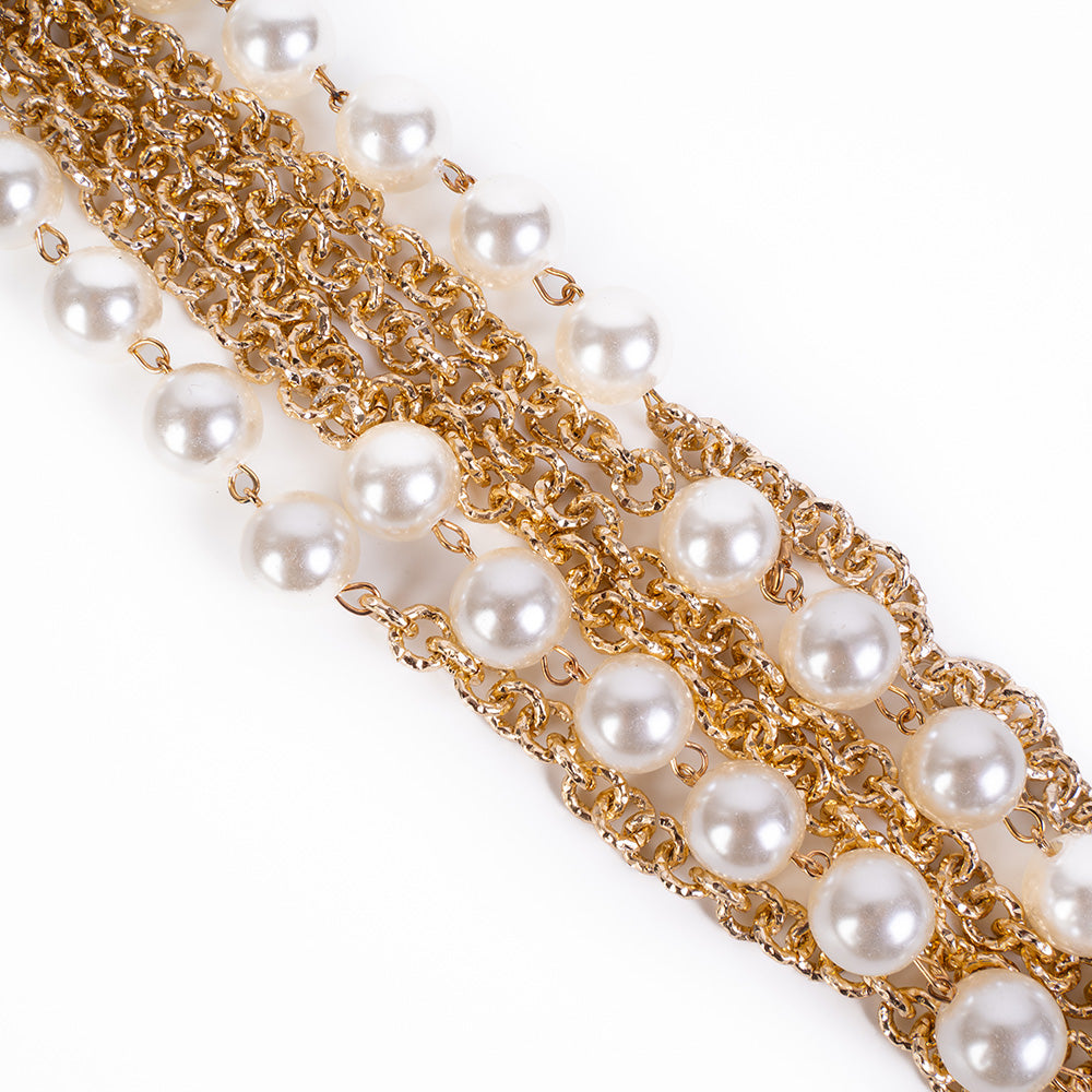 LONG MULTI-STRAIN NECKLACE WITH 3 ROWS OF CHAINS AND PEARLS