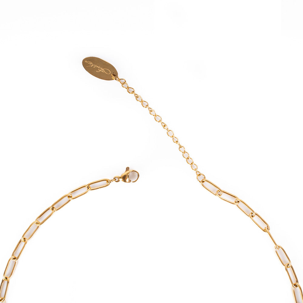 CHAIN CHOKER NECKLACE WITH SUN HEARTS AND PEARLS
