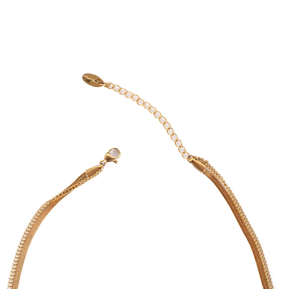CHOKER NECKLACE WITH TWO STRANDS, ONE SNAKE AND ONE WITH DISCS